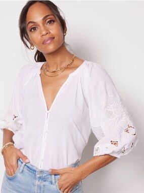 Cleobella Lea White Embroidered Blouse - XS